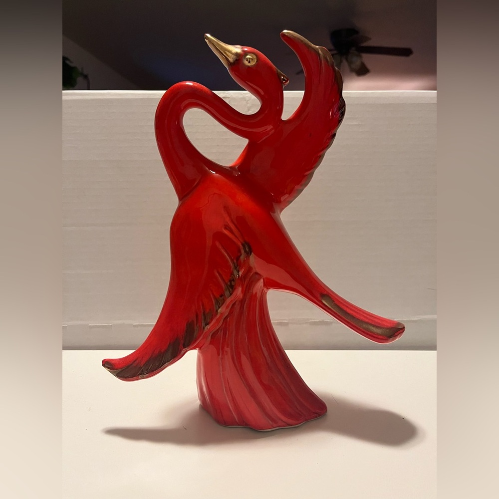 Elegant Red and Gold Bird Figurine